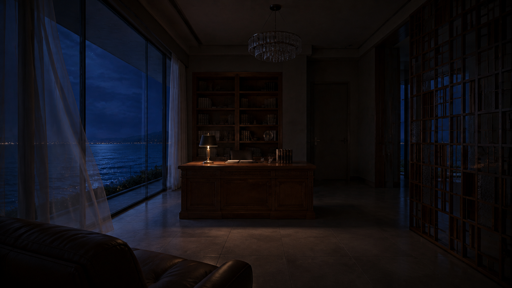 夜晚的海岛别墅休息室